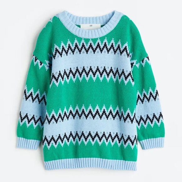 NEW H&M Kids Jacquard-knit Sweater Light blue/patterned - Picture 2 of 4